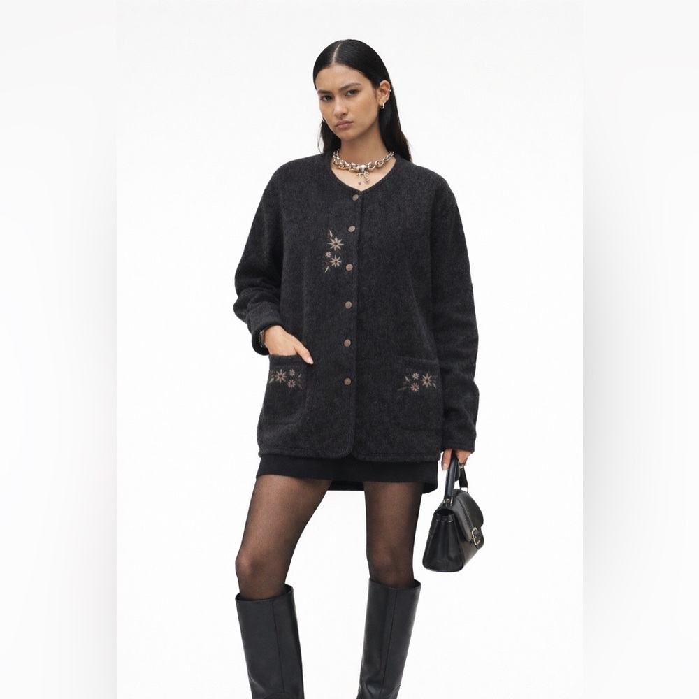 VINTAGE - Floral Embroidered Wool Blend Cardigan | Nordic Style